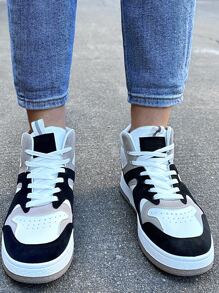 Color Block Lace-up Front Skate Shoes - Black and White - View 7