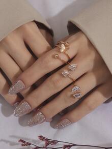 3pcs Cubic Zirconia & Butterfly Decor Ring - Gold - View 2