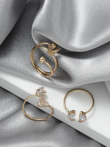 3pcs Cubic Zirconia & Butterfly Decor Ring - Gold - View 4