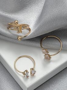 3pcs Cubic Zirconia & Butterfly Decor Ring - Gold - View 5