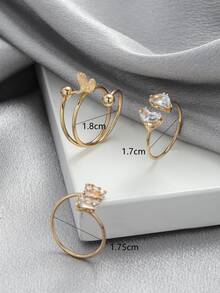 3pcs Cubic Zirconia & Butterfly Decor Ring - Gold - View 6