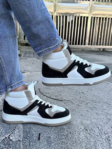 Color Block Lace-up Front Skate Shoes - Black and White - View 8