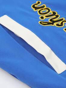 Aesthetic Post--Men Letter Graphic Two Tone Varsity Jacket Without Hoodie - Blue - View 5