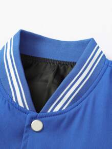 Aesthetic Post--Men Letter Graphic Two Tone Varsity Jacket Without Hoodie - Blue - View 8