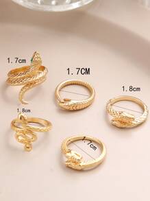 17KM 5入組蛇設計戒指 - 金黃色 - 查看 3