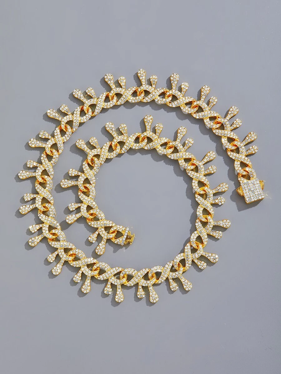 Hombres Collar con diamante de imitación con diseño de gota de agua - Amarillo Oro - Ver 1