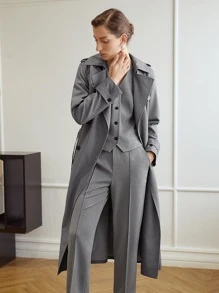 MOTF PREMIUM VISCOSE-BLEND TRENCH COAT - Grey - View 3