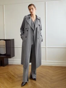 MOTF PREMIUM VISCOSE-BLEND TRENCH COAT - Grey - View 2