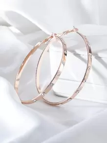 1 par de pendientes de aro circular de metal con rhinestones, pendientes redondos personalizados de alta gama adecuados para el uso diario, fiestas y pista de baile de las mujeres - Oro rosa - Ver 1