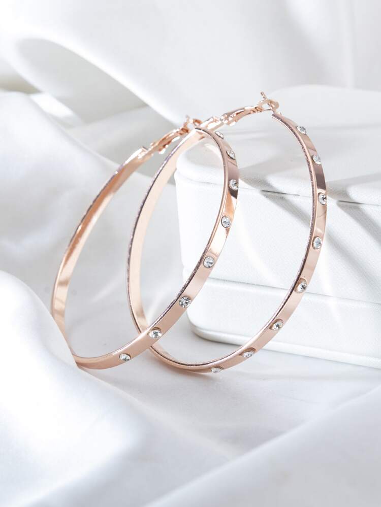 1 Pair Metal Rhinestone Circular Hoop Earrings, Fashionable High-End Personalized Round Earrings Suitable For Women's Daily Wear, Party And Dance Floor