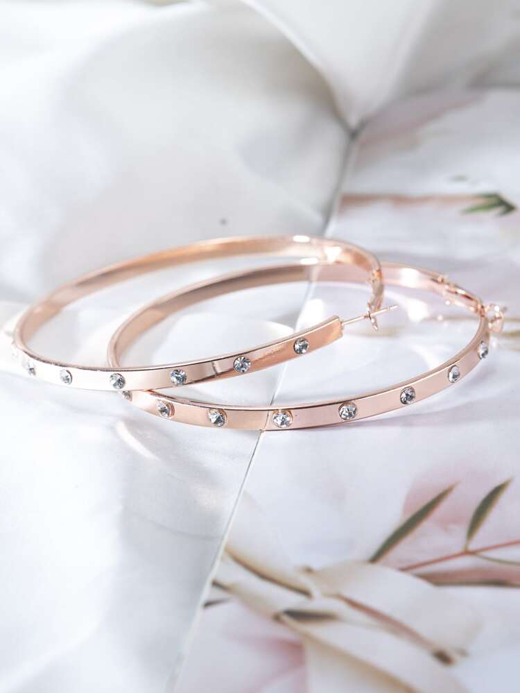 1 Pair Metal Rhinestone Circular Hoop Earrings, Fashionable High-End Personalized Round Earrings Suitable For Women's Daily Wear, Party And Dance Floor