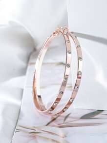 1 par de pendientes de aro circular de metal con rhinestones, pendientes redondos personalizados de alta gama adecuados para el uso diario, fiestas y pista de baile de las mujeres - Oro rosa - Ver 3