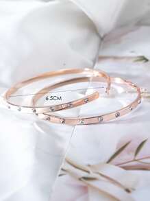 1 par de pendientes de aro circular de metal con rhinestones, pendientes redondos personalizados de alta gama adecuados para el uso diario, fiestas y pista de baile de las mujeres - Oro rosa - Ver 4