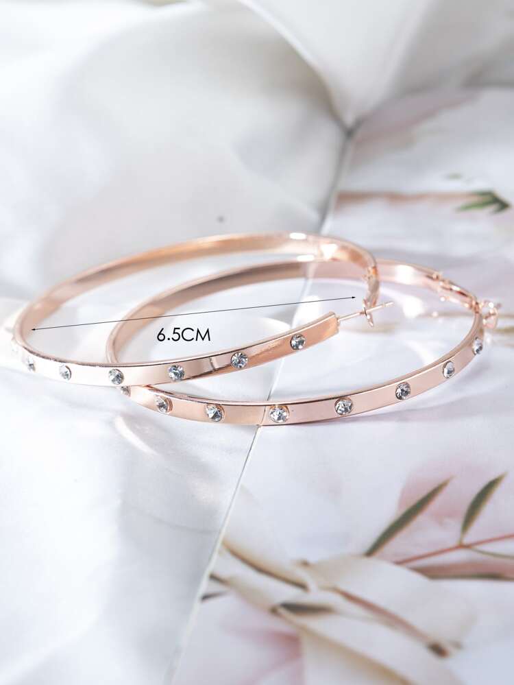 1 Pair Metal Rhinestone Circular Hoop Earrings, Fashionable High-End Personalized Round Earrings Suitable For Women's Daily Wear, Party And Dance Floor