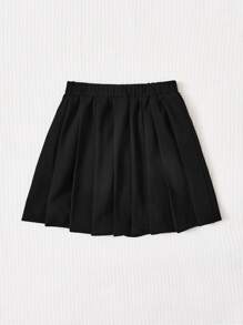SHEIN Girls Button Front Pleated Skirt - Black - View 2