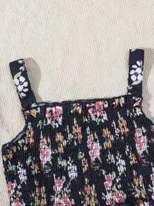 Toddler Girls Floral Print Ruffle Hem Cami Dress - Black - View 4