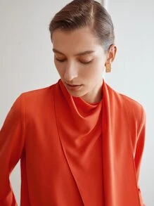 MOTF PREMIUM Áo sơ mi nữ Vắt màu trơn Thanh lịch - Màu Cam cháy - Xem 3