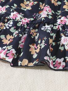 Toddler Girls Floral Print Ruffle Hem Cami Dress - Black - View 7