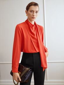 MOTF PREMIUM Áo sơ mi nữ Vắt màu trơn Thanh lịch - Màu Cam cháy - Xem 4
