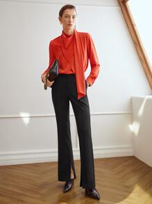 MOTF PREMIUM Áo sơ mi nữ Vắt màu trơn Thanh lịch - Màu Cam cháy - Xem 5