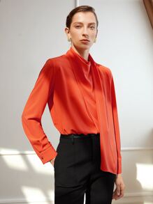 MOTF PREMIUM Áo sơ mi nữ Vắt màu trơn Thanh lịch - Màu Cam cháy - Xem 9