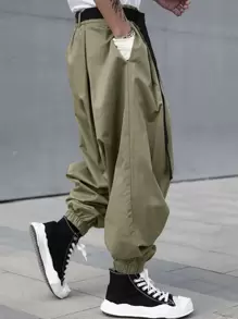 Manfinity EMRG Men 1pc Slant Pocket Trousers - Army Green - View 2