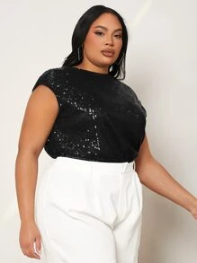 SHEIN SXY Plus Keyhole Back Sequins Top - Black - View 5