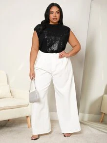 SHEIN SXY Plus Keyhole Back Sequins Top - Black - View 6