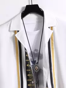 Manfinity RSRT 男士條紋印花襯衫和腰部抽繩長褲不帶T恤 - 黑與白 - 查看 3