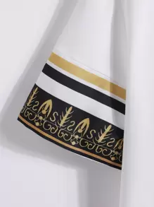 Manfinity RSRT 男士條紋印花襯衫和腰部抽繩長褲不帶T恤 - 黑與白 - 查看 6