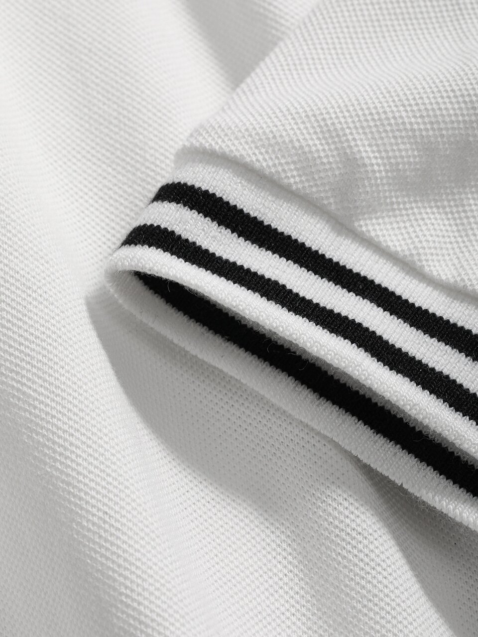 Striped Trim Polo Neck Drop Shoulder Tee