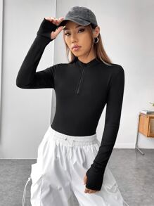 SHEIN Essnce 半拉鏈拇指孔修身T恤緊身連衣褲