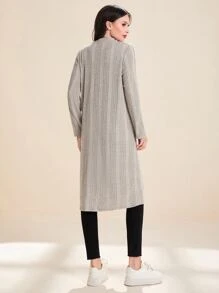 SHEIN Unity Bata unicolor tejida de canalé con diseño de parche con doble bolsillo