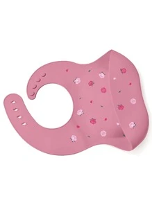 1pc Baby Floral Pattern Silicone Bib - Hot Pink - View 1