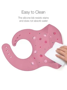 1pc Baby Floral Pattern Silicone Bib - Hot Pink - View 3