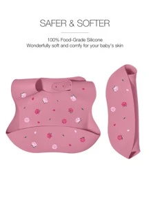 1pc Baby Floral Pattern Silicone Bib - Hot Pink - View 4