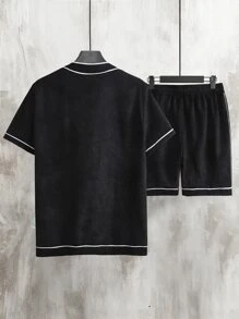 Manfinity Campus Court Bộ hai mảnh Nam Dây kéo Nút phía trước Lá thư Giải trí - màu đen - Xem 2