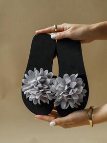 花朵裝飾單帶拖鞋 - 淺灰色 - 查看 3