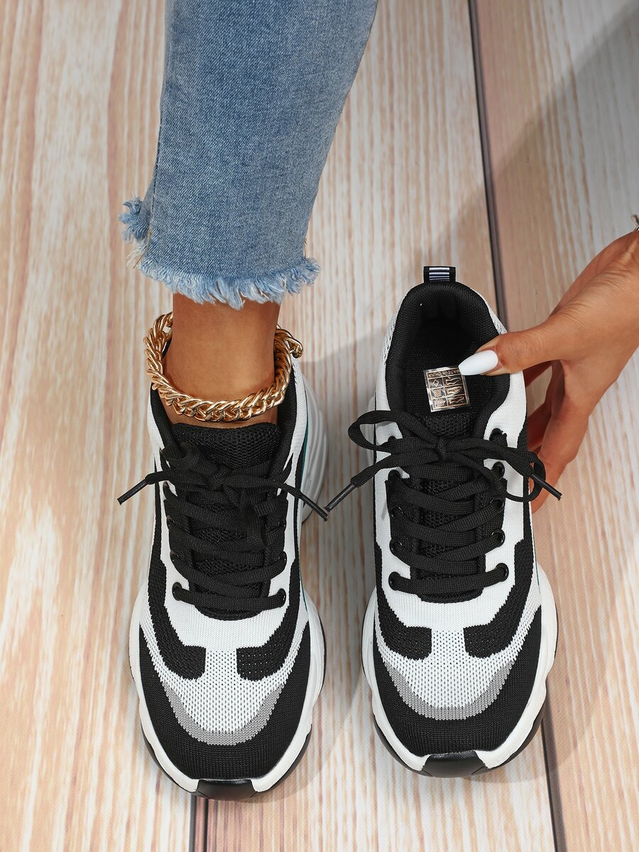 Color Block Lace-up Front Wedge Sneakers - Multicolor - View 1