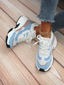 Zapatillas deportivas cuña de color combinado con cordón delantero - Multicolor - Ver 3