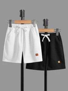 SHEIN Young Boys 2 Packs Drawstring Waist Track Shorts - Black and White - View 1
