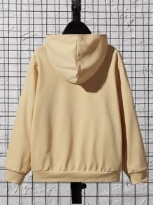 SHEIN 男孩日文字元圖案補丁細節連帽衫