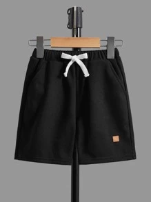 SHEIN Young Boys 2 Packs Drawstring Waist Track Shorts - Black and White - View 5