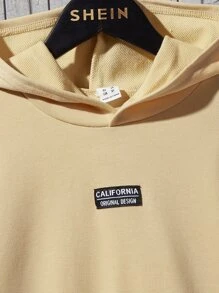 SHEIN 男孩日文字元圖案補丁細節連帽衫