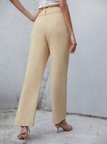 SHEIN Essnce Solid Slant Pocket Plicated Detail Suit Trousers - Apricot - View 2