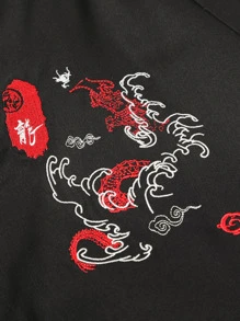 Manfinity Men 1pc Chinese Letter & Dragon Graphic Raglan Sleeve Bomber Jacket - Black - View 3