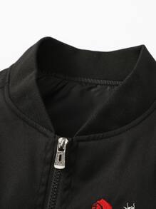 Manfinity Men 1pc Chinese Letter & Dragon Graphic Raglan Sleeve Bomber Jacket - Black - View 7