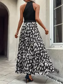 Calvaya 圖案印花腰帶繞頸連衣裙 - 黑色 - 查看 3