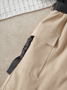 SHEIN 青少年女孩雙色翻蓋口袋腰帶工裝連身短褲 - 彩色 - 查看 3