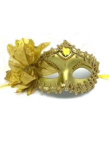 Flower & Sequin Decor Costume Face Shield - Gold - View 1